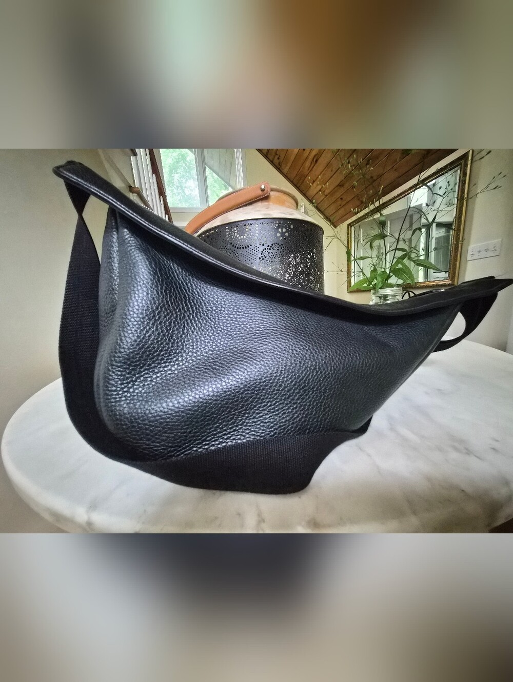 The Row Large Slouchy Banana Bag Black Pebbled Calfskin Leather Crossbody  $2550 - Picture 2 of 14